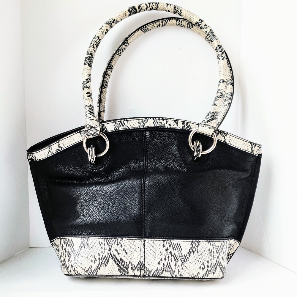 TIGNANELLO Black Leather Snakeskin Trim Purse